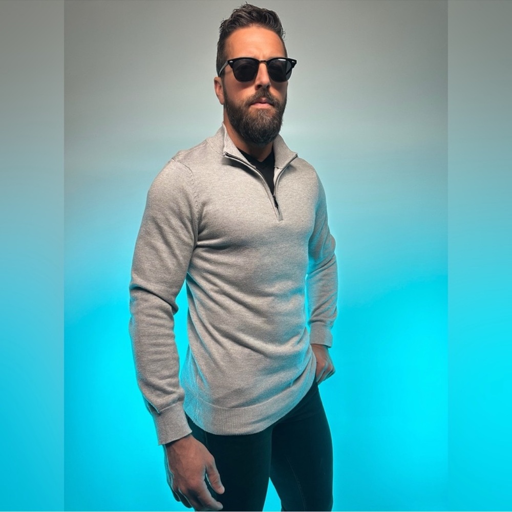 COOFANDY / Gray Long Sleeve Quarter Zip Sweater / Medium / Preppy Hipster Emo
